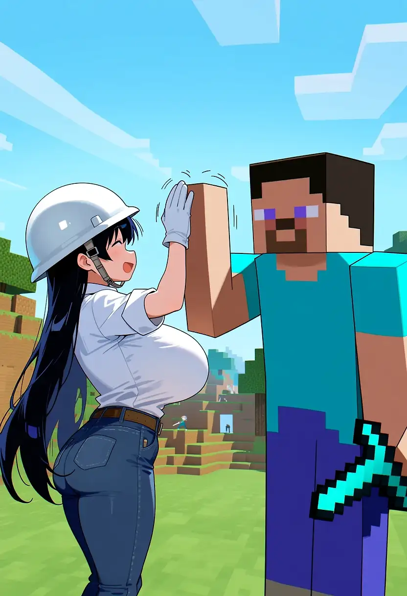 arato nagi working with minecraft steve