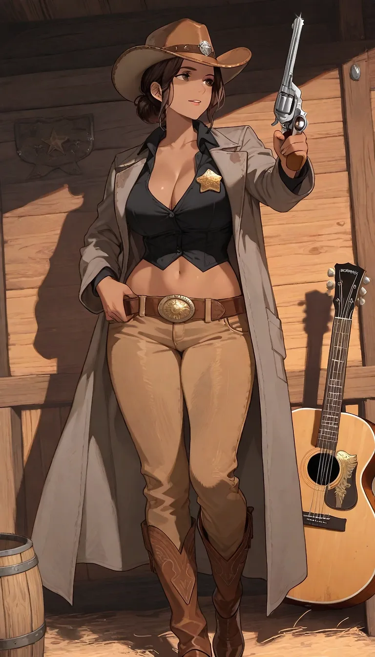 AI art "The Girls Of Doggo Gulch" with user description "It's the Doggo Girls in an old west setting

'Singing' Gina the Sheriff
'Two Guns' Miki the Deputy
'Rowdy' Sam the Bounty Hunter
Julie the Doctor and Undertaker
Hana the Saloon Girl"