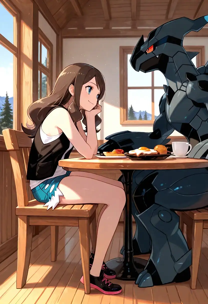 AI art 'The Forbidden Embrace of the Ideal Hilda and Zekrom[PART4]' with user description 'In the following weeks, their relationship deepened into something richer and more intimate. Days fell into a warm routine: Hilda taught the clumsy but eager Zekrom to cook breakfast with mountain berries and wild eggs, leading to shared laughter. Afternoons were spent exploring hidden waterfalls, ancient caves, and scenic views, exchanging stories and playful human games.
Evenings by the fireplace grew tender and vulnerable, filled with heartfelt confessions, hand-holding, and quiet closeness. At night, their touches became bolder and more confident — long, passionate kisses, gentle caresses tracing each other’s bodies — yet they always stopped before crossing the final line, letting desire build slowly.
Their bond evolved from friendship into a profound, unshakable love built on mutual respect, emotional intimacy, and contained passion. Zekrom began calling her “my spark” with newfound softness, while Hilda felt stronger, more alive, and truly understood in his arms.'
