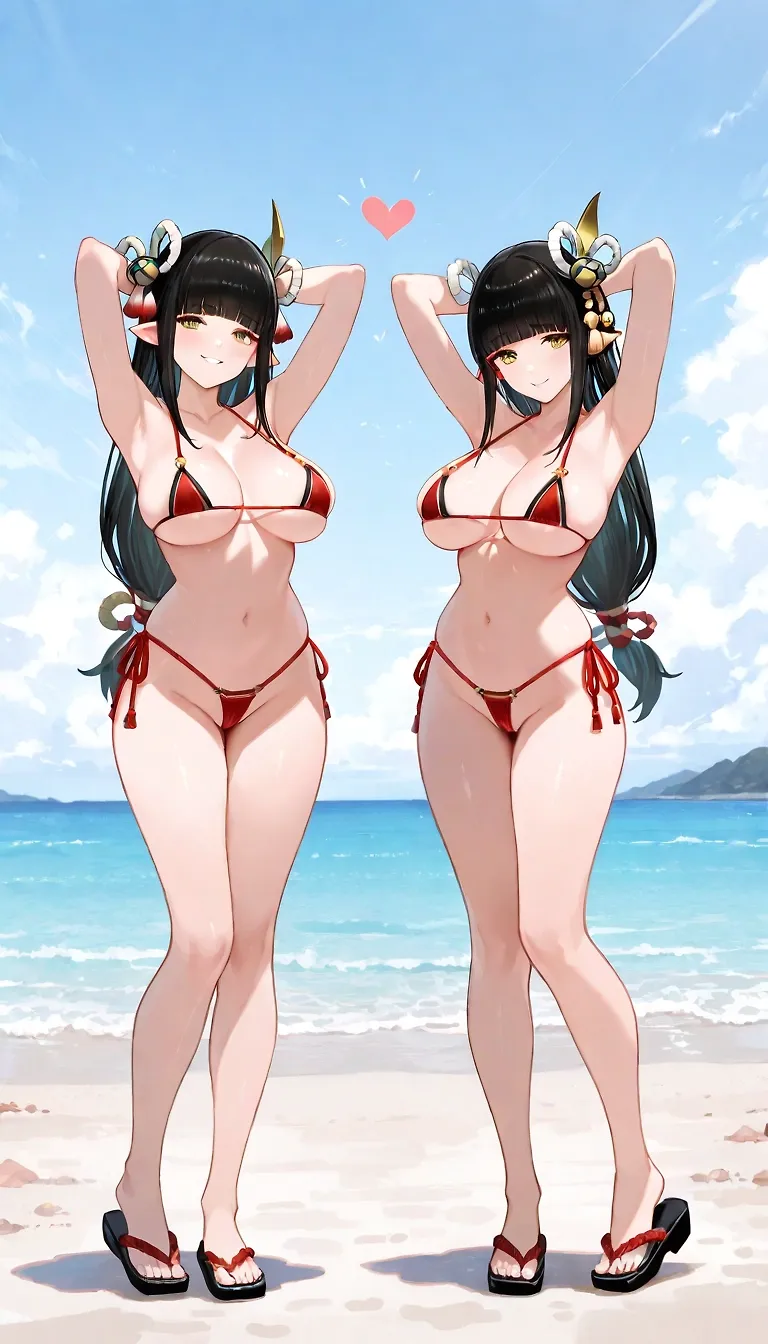 AI art "bikini hinoa&minoto2"