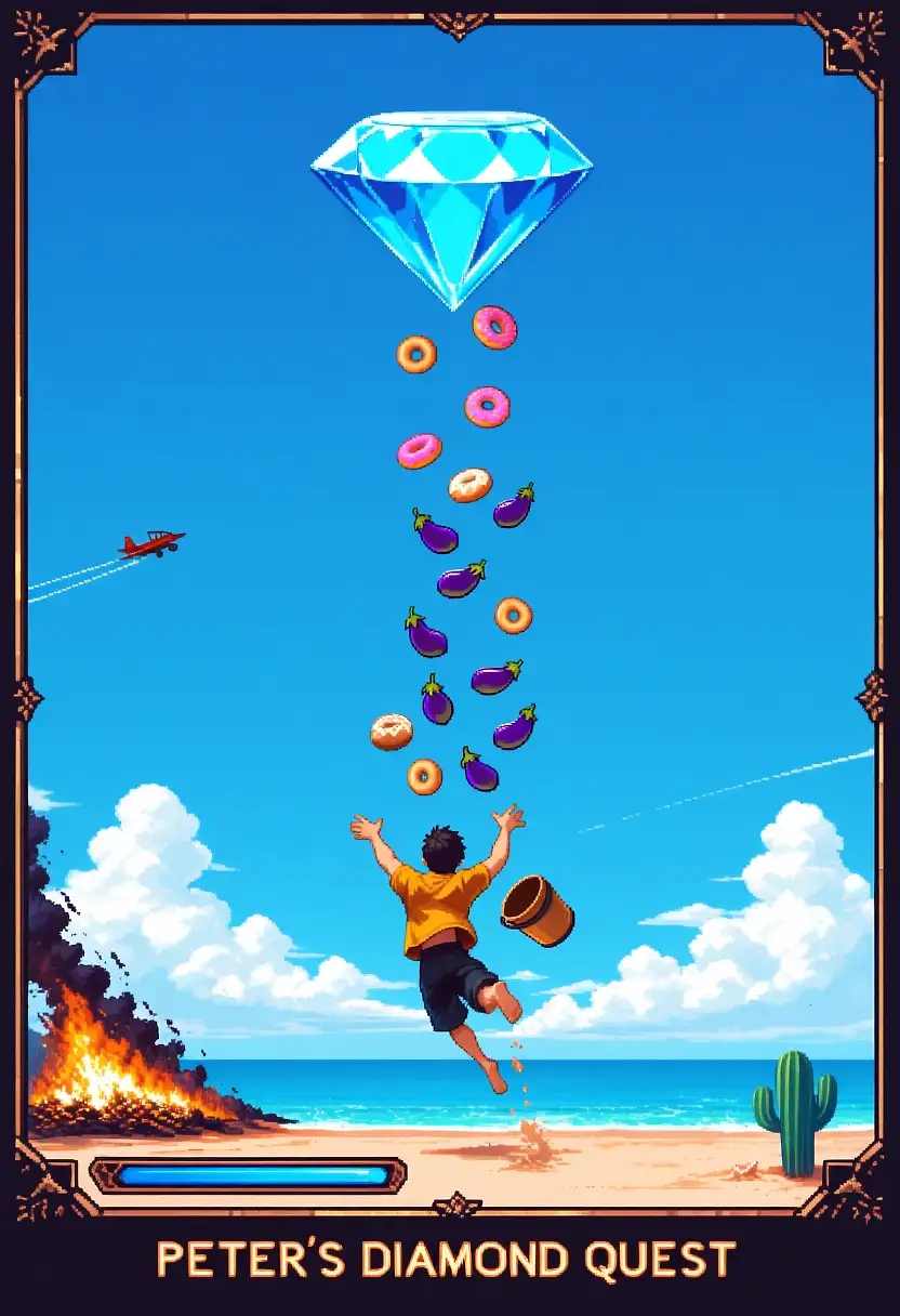 AI art "Peterco's Diamond 💎 Quest. The Videogame."