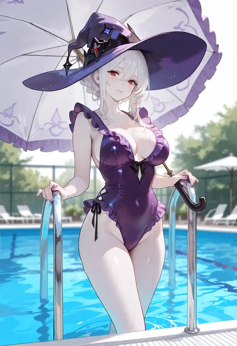 AI art "A witch enjoys the pool."