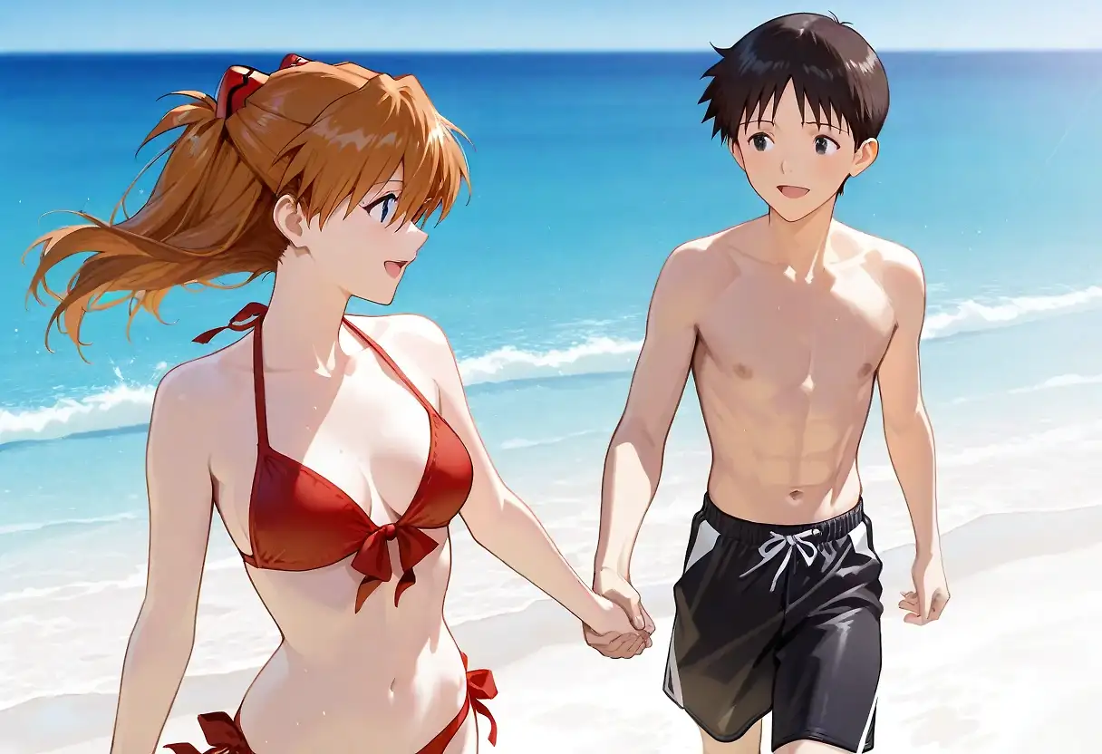 Asuka & Shinji：make love wildly on a deserted island.