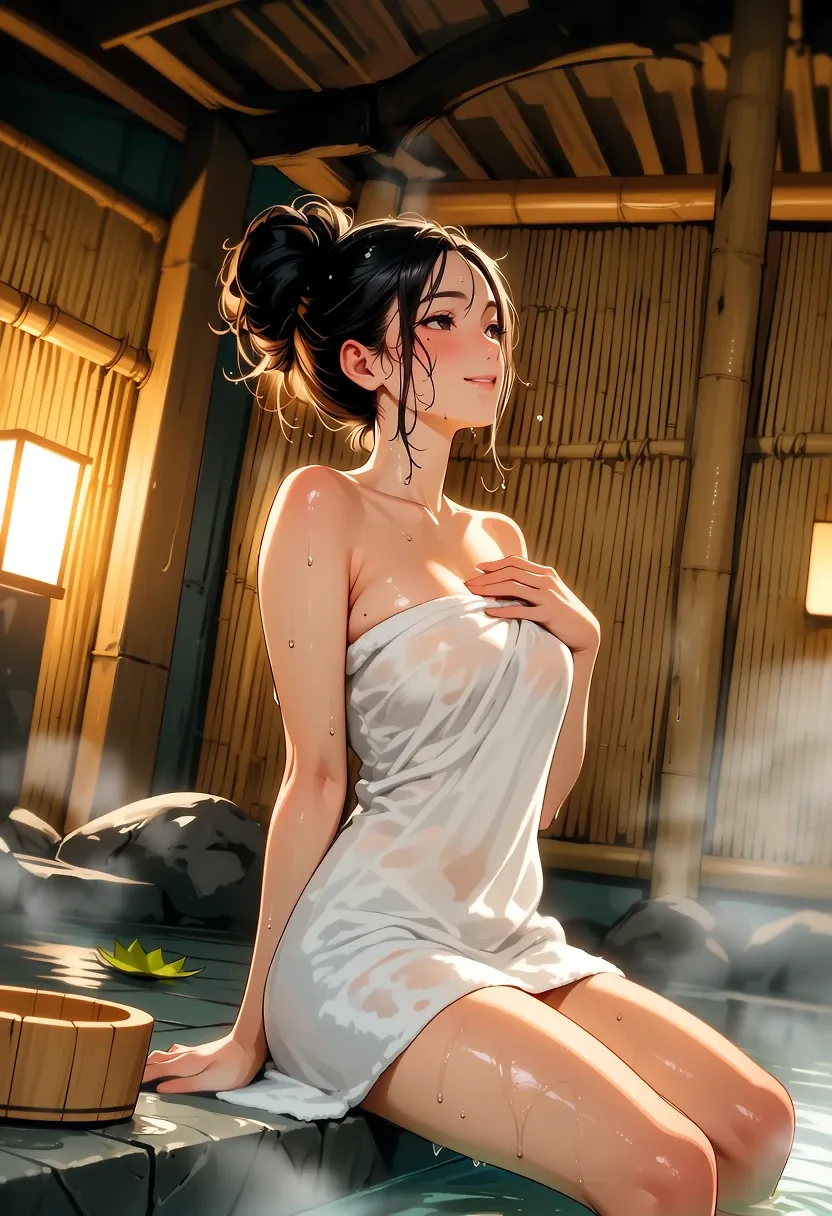 AI art "Hanging out at the onsen"