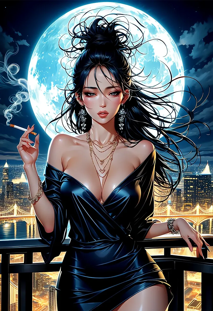 AI art "Moonlight lady in black"