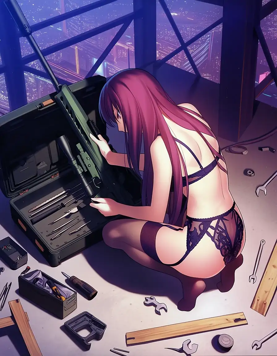 AI art 'Scathach Bounty Hunting' with user description 'Don't ask why she does her job wearing lingerie'
