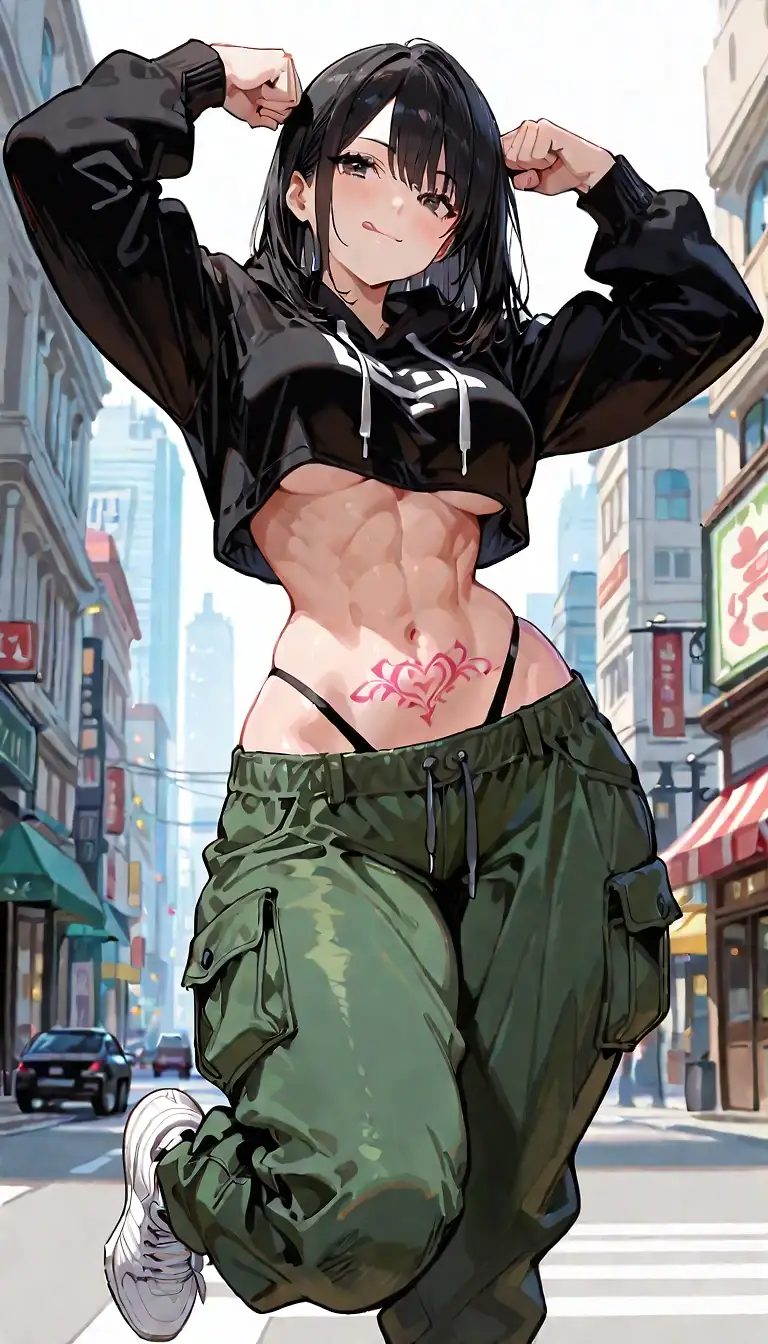 AI art 'Anna in the big city' with user description 'She found an abandoned apartment. You cuming with?'
