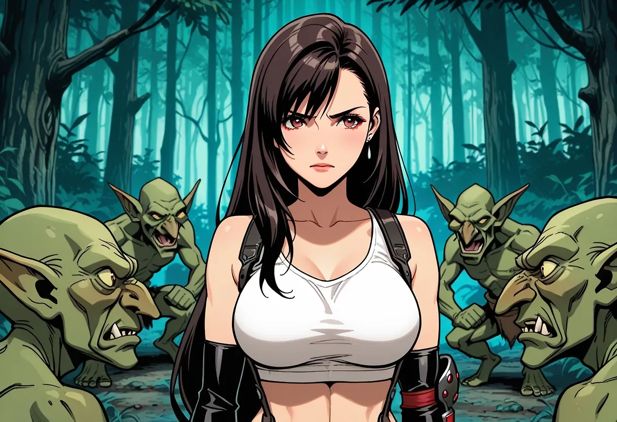 AI art "Tifa vs Goblin"