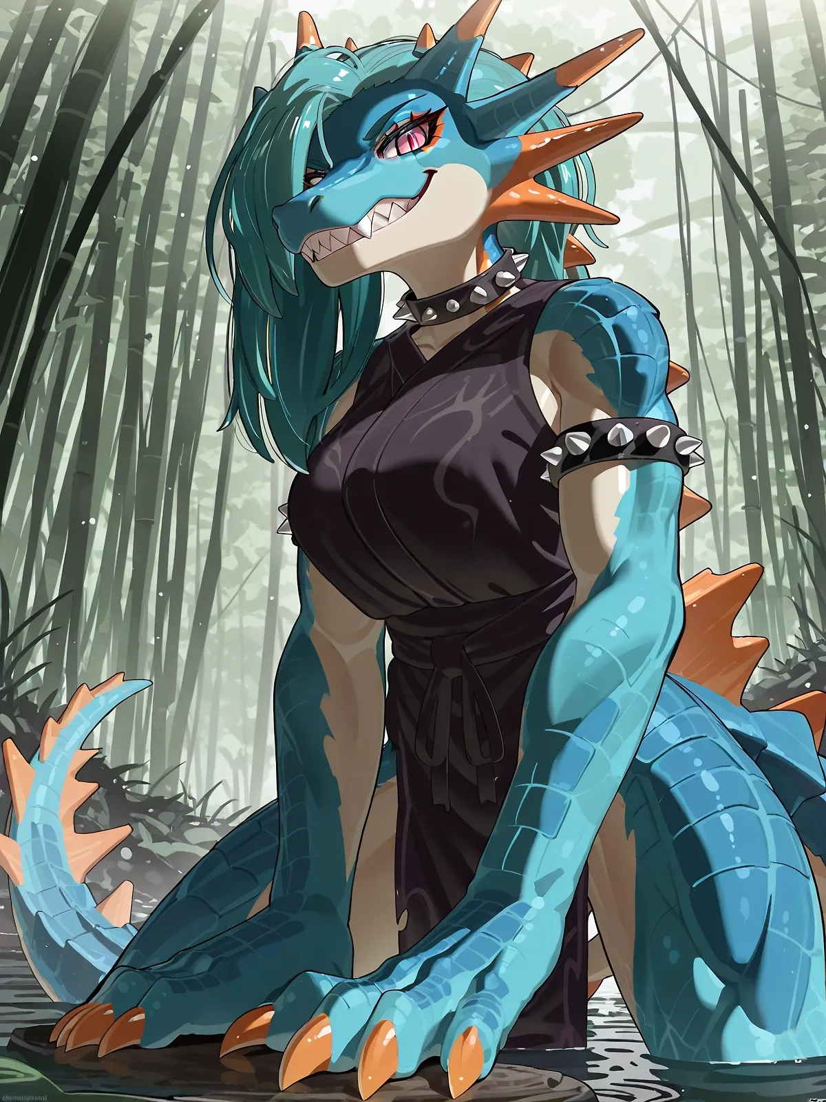 AI art "Monster Hunter Girls: Lagiacrus, Rathalos and Deviljho" with user description "Some more MH girls. I have found a new addiction :p"