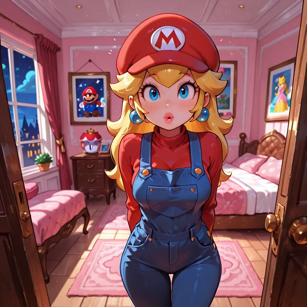 AI art "Bowser defeated Mario, forces Peach to dress up so he can fuck her in her ex-hero's clothes, she happily gets pregnant."