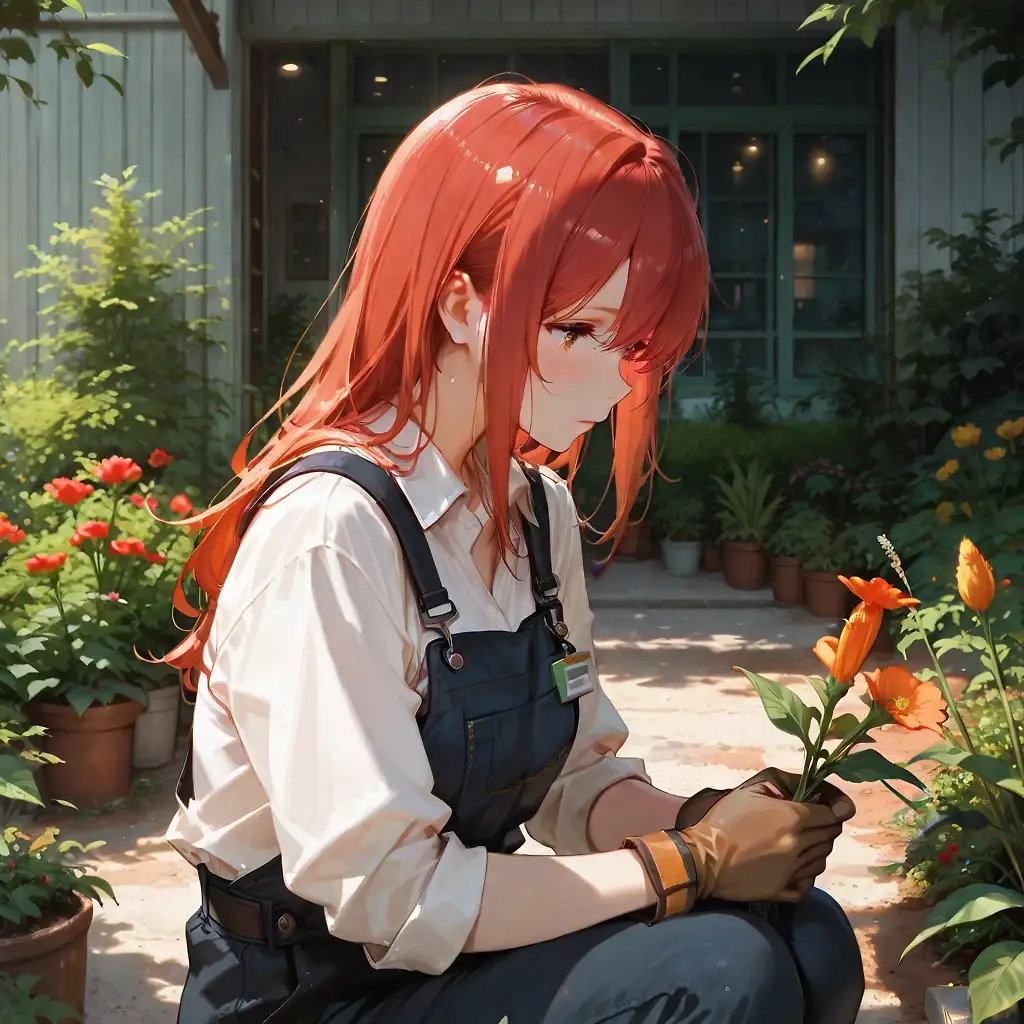 AI art 'Kuudere Challenge: Second Try' with user description 'Here’s my second attempt at the Kuudere Challenge with my character Velvet 🌹

#1 Velvet working as a gardener at a large old estate 🌿
#2 She feels uncomfortable in public and struggles to approach others 🖤
#3 Velvet and her beloved teddy bear, one of the rare moments she shows her softer side 🧸
#4 Velvet loves ramen more than anything, here she briefly lets her cool facade slip 🍜😊
#5 Her favorite hobby: riding her motorcycle alone at night, just her and the silence of the night 🏍️🌙
#6 Velvet often loses herself in books… and sometimes gets a little naughty while doing so 😏📖
#7 Her deepest desire: to be a vampire and completely lose control… 🧛‍♀️🔥

@octavian @peterco @warmicestudios @smut317 @gildenstein @cef_ultra @casca_kirei-onna @heihund @bad77 @a_casual_prompter @terror2  @goobygubby @cro_bo @zesoul @zuzul @artfx85 @parda @hollenwulf @zerogroupe21 @azariel'