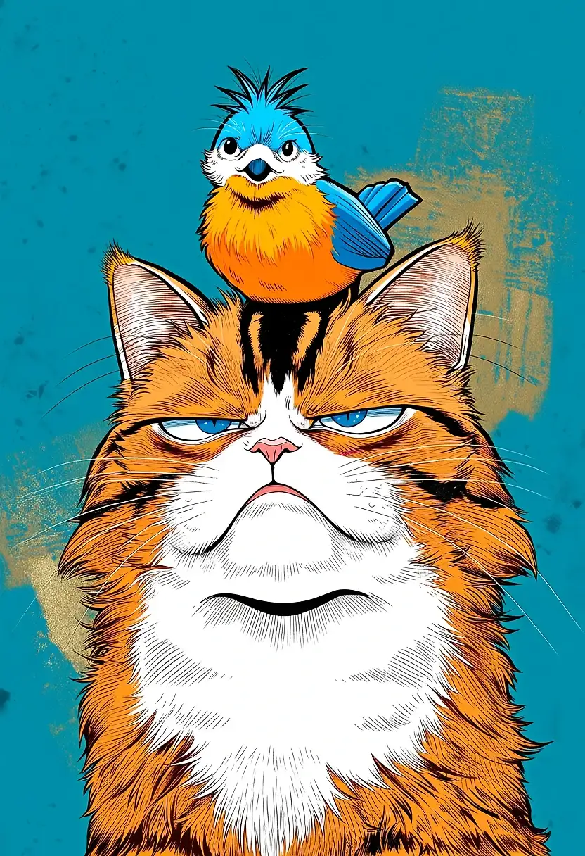 AI art 'Grumpy cat and cheeky bird'