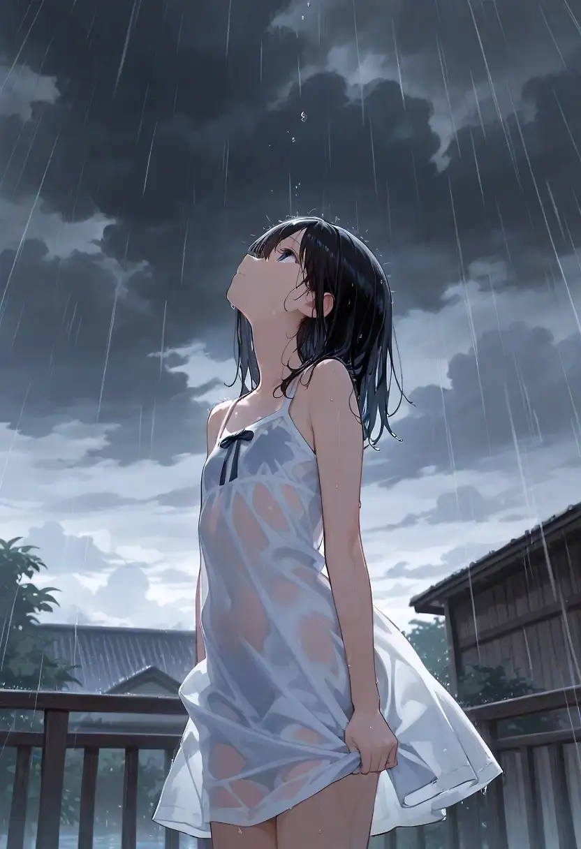 AI art "Looking up at the rain"