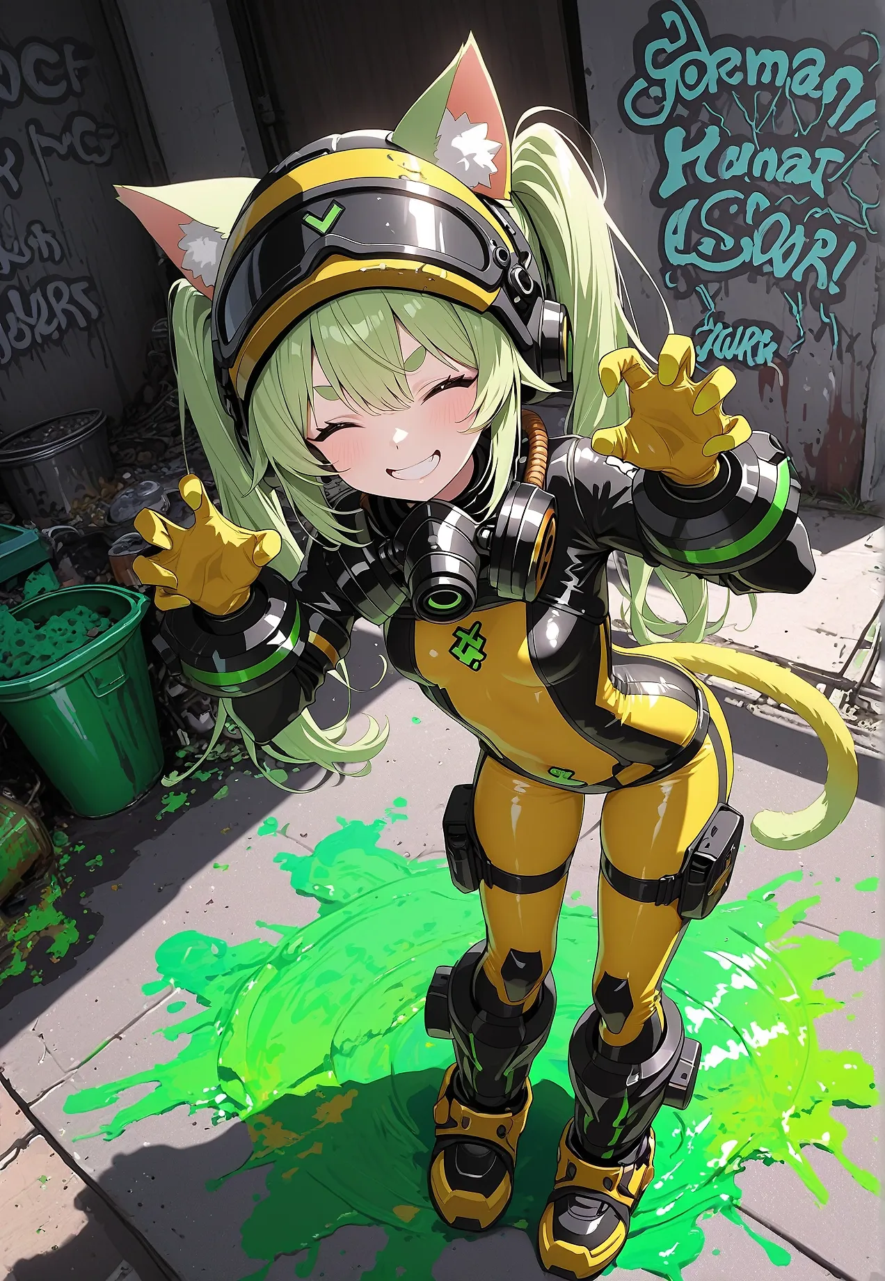 AI art "Graffiti Catgirl + Hazard Worker Fusion"