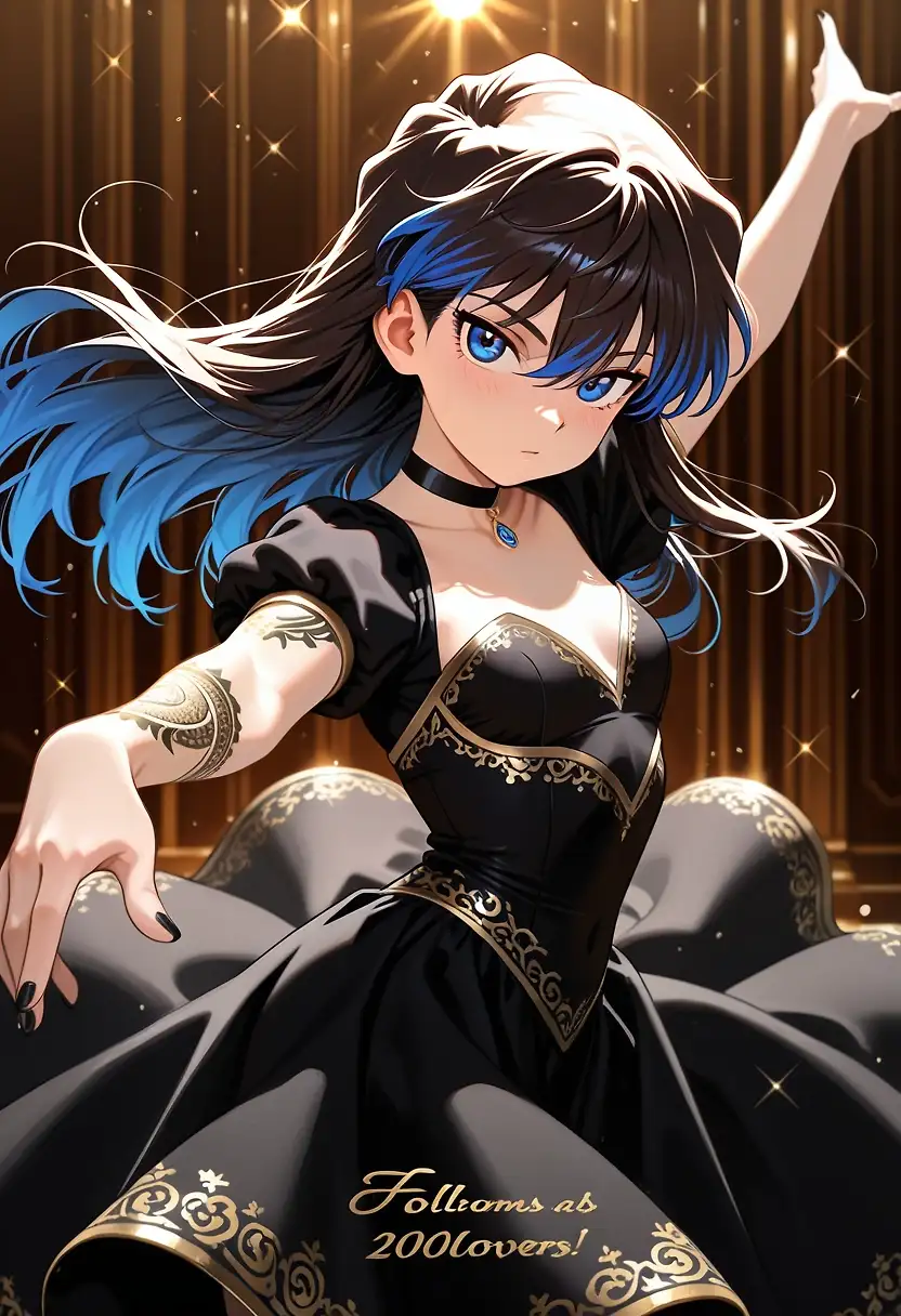 AI art '2000 followers!' with user description 'Thank you everyone who has followed, liked, or viewed my posts.
It's kind of funny that I reached 200 posts at the same time as I reached 2000 followers.

I appreciate you all in this community <3
I've been less active as of late, but I really appreciate all of the support.
I try not to @ people too much as I really just like posting rather than trying to work the algorythm. So I appreciate you all.

Here is Anara celebrating in a few artstyles.
She's improved her dancing just for you ;)'