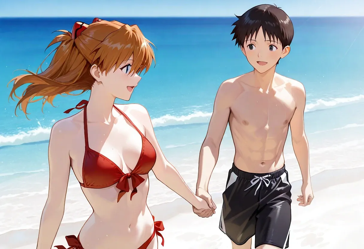 Asuka & Shinji：make love wildly on a deserted island.