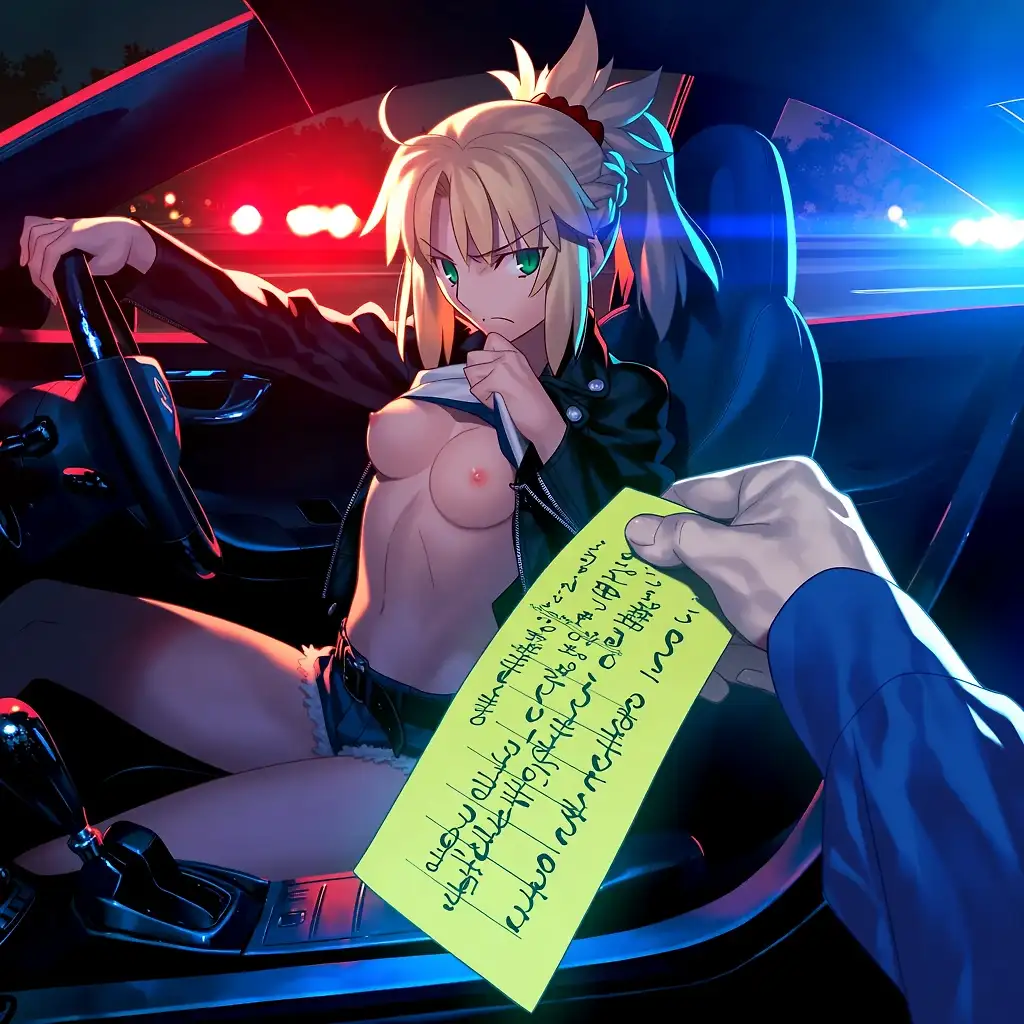 AI art 'Mordred Trying to Avoid a Ticket' with user description 'Would this have worked on you??'