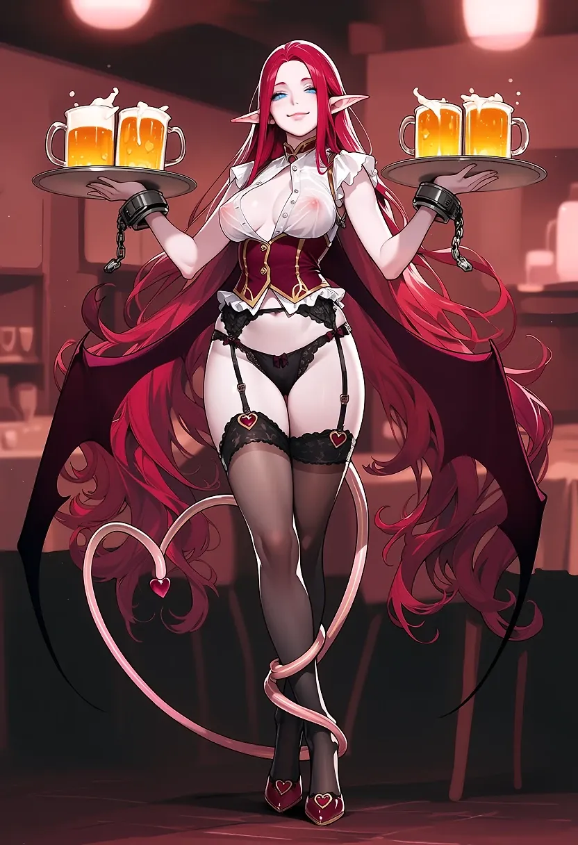 Red M devil waitress.
