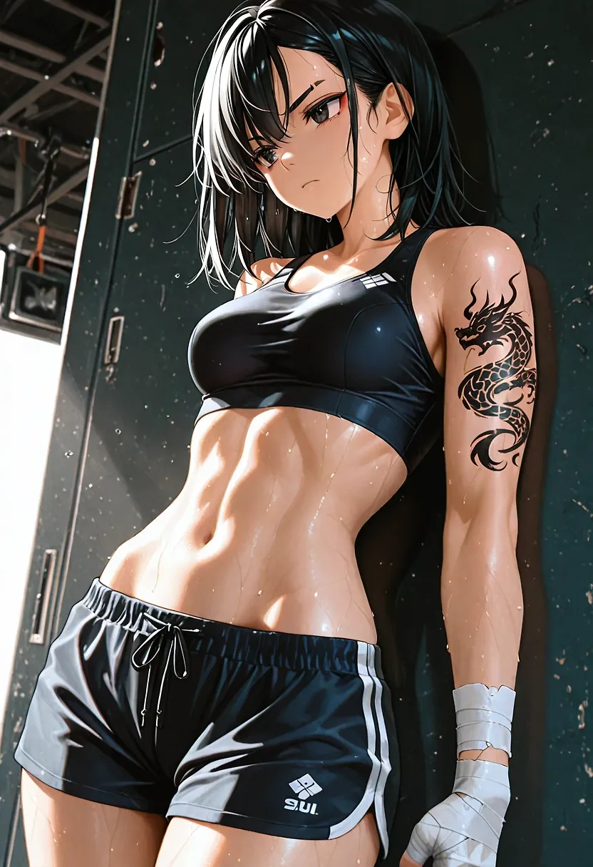 AI art "Anna" with user description "Anna likes to train and stay fit. If I do more stuff with her I'll likely get rid of the tattoo for consistency. Would need another sort of unique detail to make her less generic."