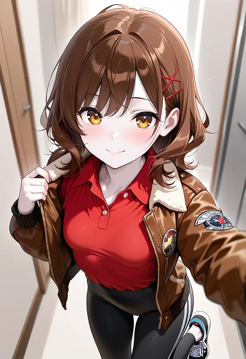 AI art 'Your childhood friend takes you on a "Day out"' with user description 'Mitsue picks you up: "Ya ready for some fun? I brought my bike."

You ride to the center of the city. 

"I'll get some bubble tea!" 

Comes back, "Oh too bad, last one!" 

"C'mon we can share dude." 

She switches from the yoga pants into a pair of jeans. "Time to watch me skate huh?" 

You watch her skate. 

Mitsue... the lady of my dreams.'