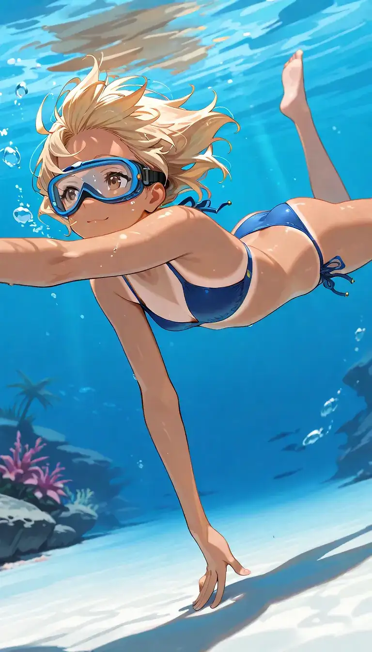AI art 'Diving' with user description 'Let's dive in! 🤿🪸🐟  🙂'