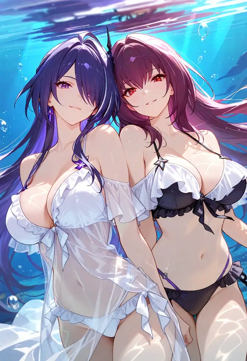 AI art 'Scathach & Acheron underwater'
