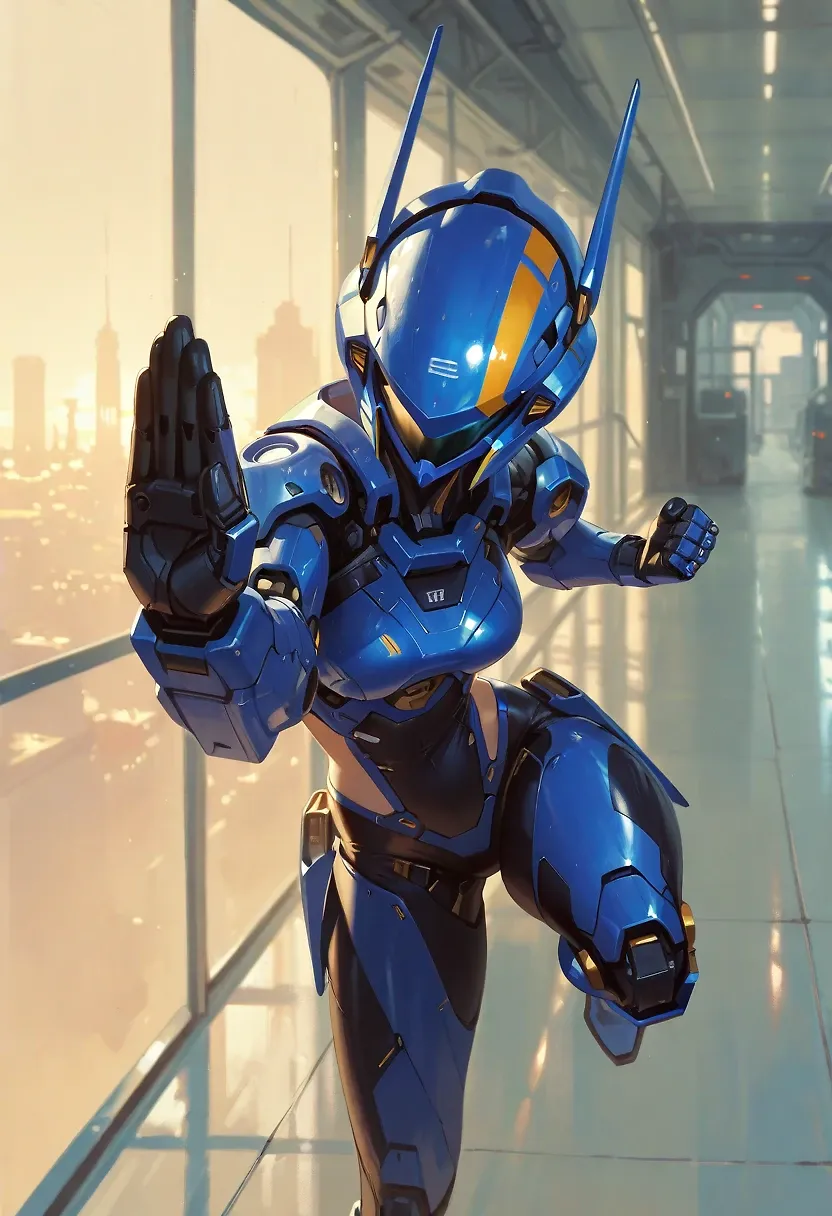 AI art "Concept of Prisses Hardsuit" with user description "This is how the Knights Sabers Hardsuit of Priss could look like. The second looks almost the the original 😁"
