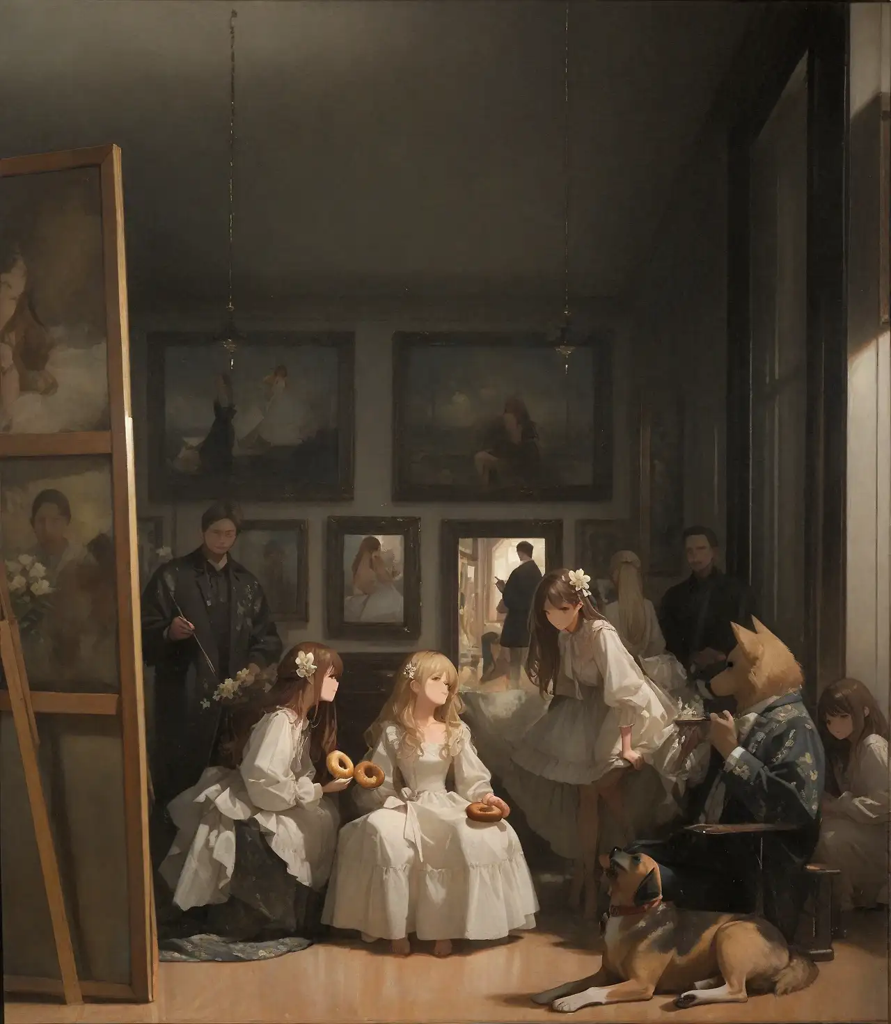 AI art 'Las Meninas. Diego Velázquez.' with user description '@a_casual_prompter  my entry, lLas Meninas with some BW lore.'