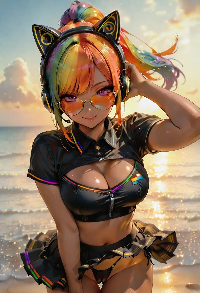AI art "Megan Rainbow : chill at beach 3"