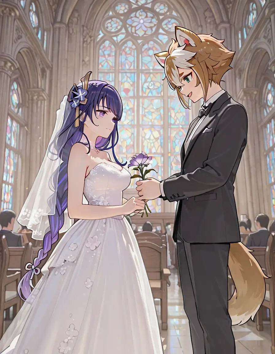 AI art 'Forced marriage after losing the war ( Raiden shogun & Gorou)'