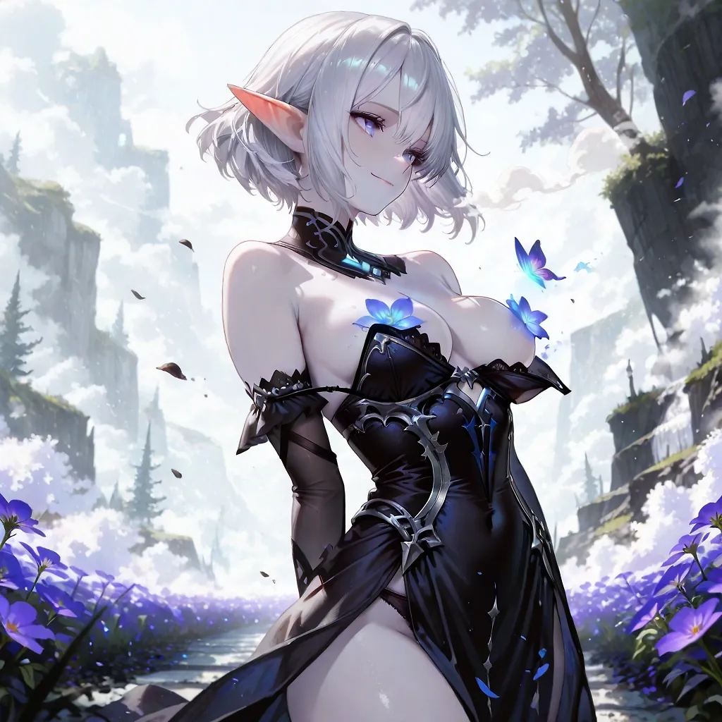 AI art "Where Magic Learns to Dream" with user description "She smiled,
and the flowers answered.

Not because she commanded them,
but because they had been waiting.

Beneath silver skies and drifting petals,
the world seemed to remember
that beauty was once a form of magic."