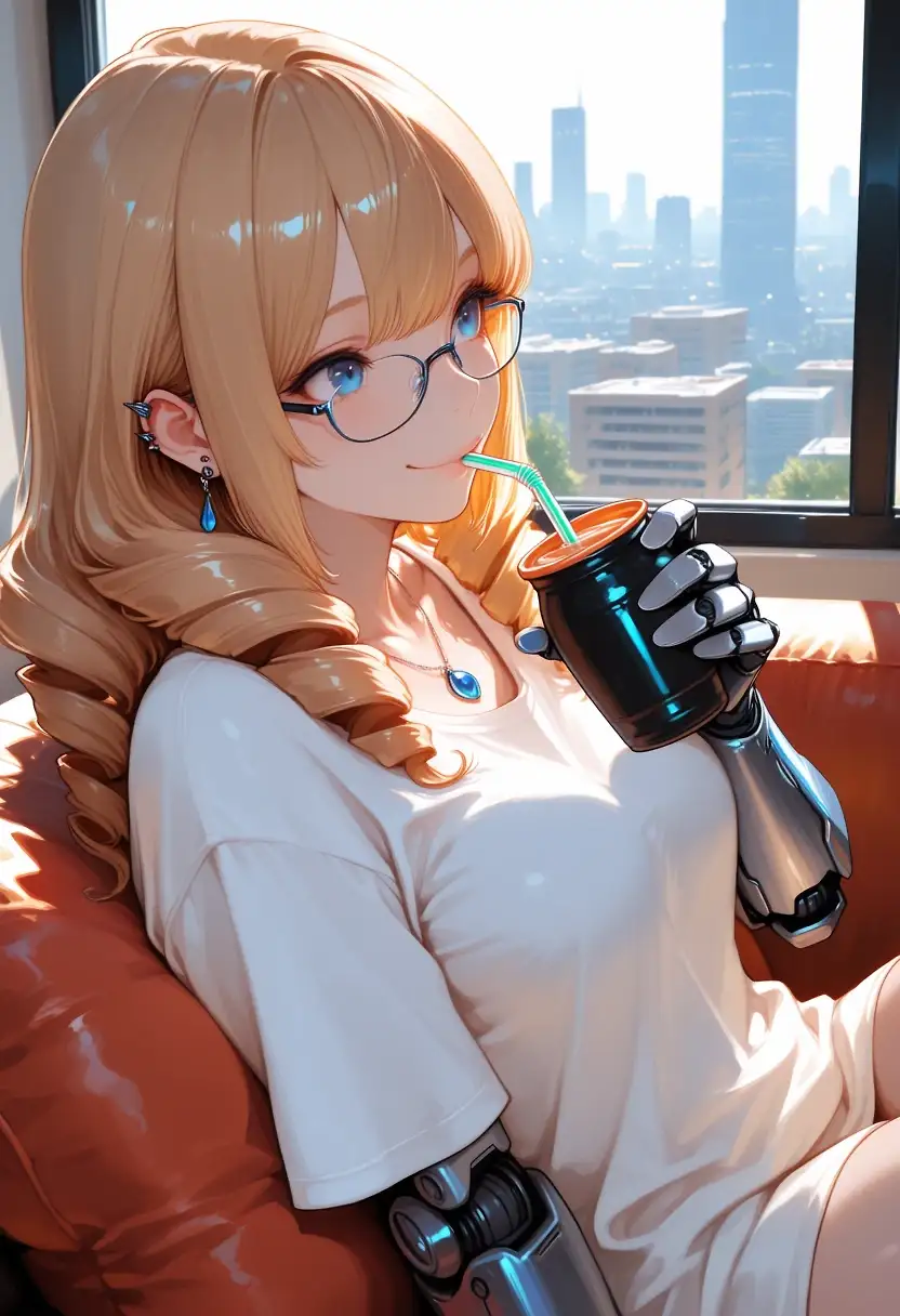 AI art 'Good morning friends 😘' with user description 'Hana is starting her day with a nice cup of mate 🧉 who of you is doing it too 😊 

@warmicestudios @parda'