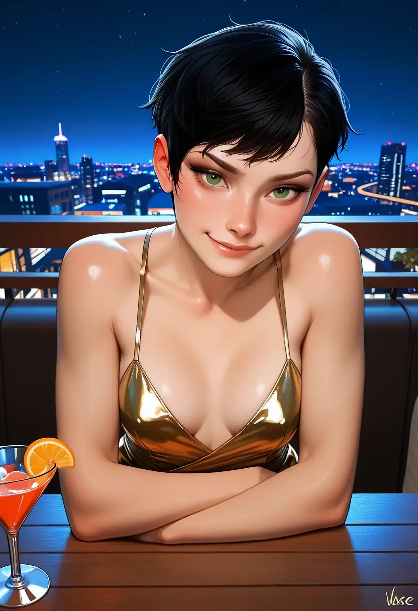 AI art 'Enjoying sushi & cocktails!' with user description '@azariel  After a tiring day at the Club, Maria decided to go later in the night for drinks to relax and asked Sera to join her. They went at a rooftop bar, that had an amazing view of the city. Maria always loved gazing at the landscape from her estate's highest balconies, the forests, the lake, the distant mountains and even the lights of the towns and villages around the lands. And it was no different in this world, she liked the city lights at night and what better way to enjoy such view with a friend!

Maria wanted to hear all the news Sera had, how her life as an Idol was going and how she was feeling in general. And of course she wanted to listen to all the spicy details about Sera's encounter with a tentacle entity out in the forest! ( https://betterwaifu.com/post/4bvzr2m )

Maria shared more stories from her world, Sera liked hearing about them and not only her sexual experiences but everything else too.
They spent the rest of the night enjoying some sushi and drinking cocktails, chatting about various topics. 

And since Maria helped Sera experience the pleasure a tentacled creature can give, she wondered if Sera had any ideas or fantasies that she might propose for Maria to try. Maria saw it as a game of helping each other have fun by experiencing new things! Did Sera have any spicy ideas to propose for Maria to try? 😉'