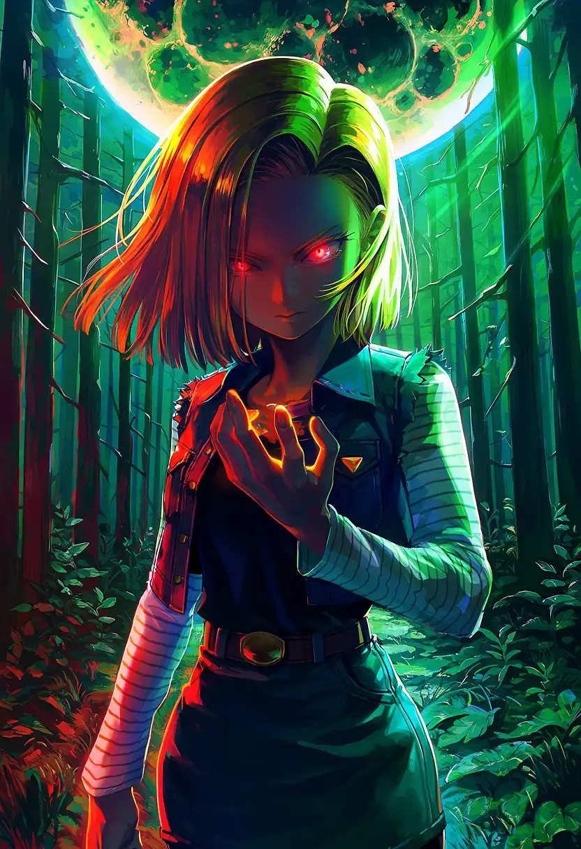 AI art 'Vibrant Android 18' with user description 'Android 18 in a vibrant, visually striking style'