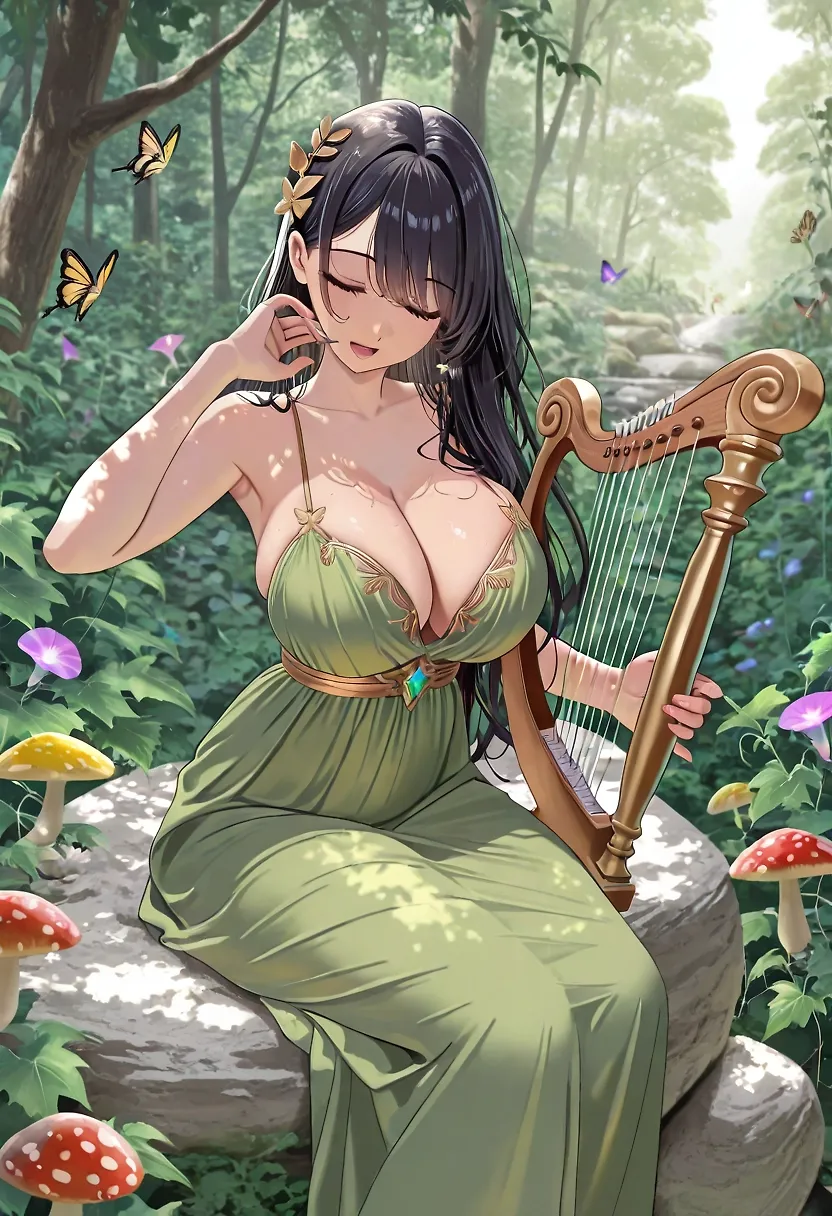 AI art "Lady of the Woods" with user description "Some say theres a mysterious voice singing deep in the farthest reaches of the wilds.

Others say that those who follow it never come back.  Perhaps they met with a terrible fate, or perhaps they simply never wanted to leave."