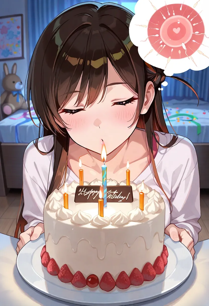 AI art "Happy Birthday Chizuru 🎉" with user description "Posted this on my X account too. Feel free to follow me @N0CTURNALzz. DM me for requests"