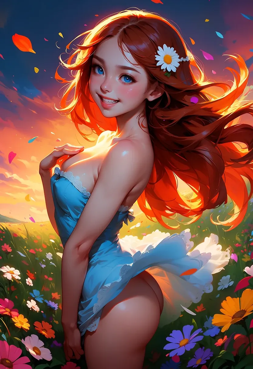 AI art "Red M back in the flowers"