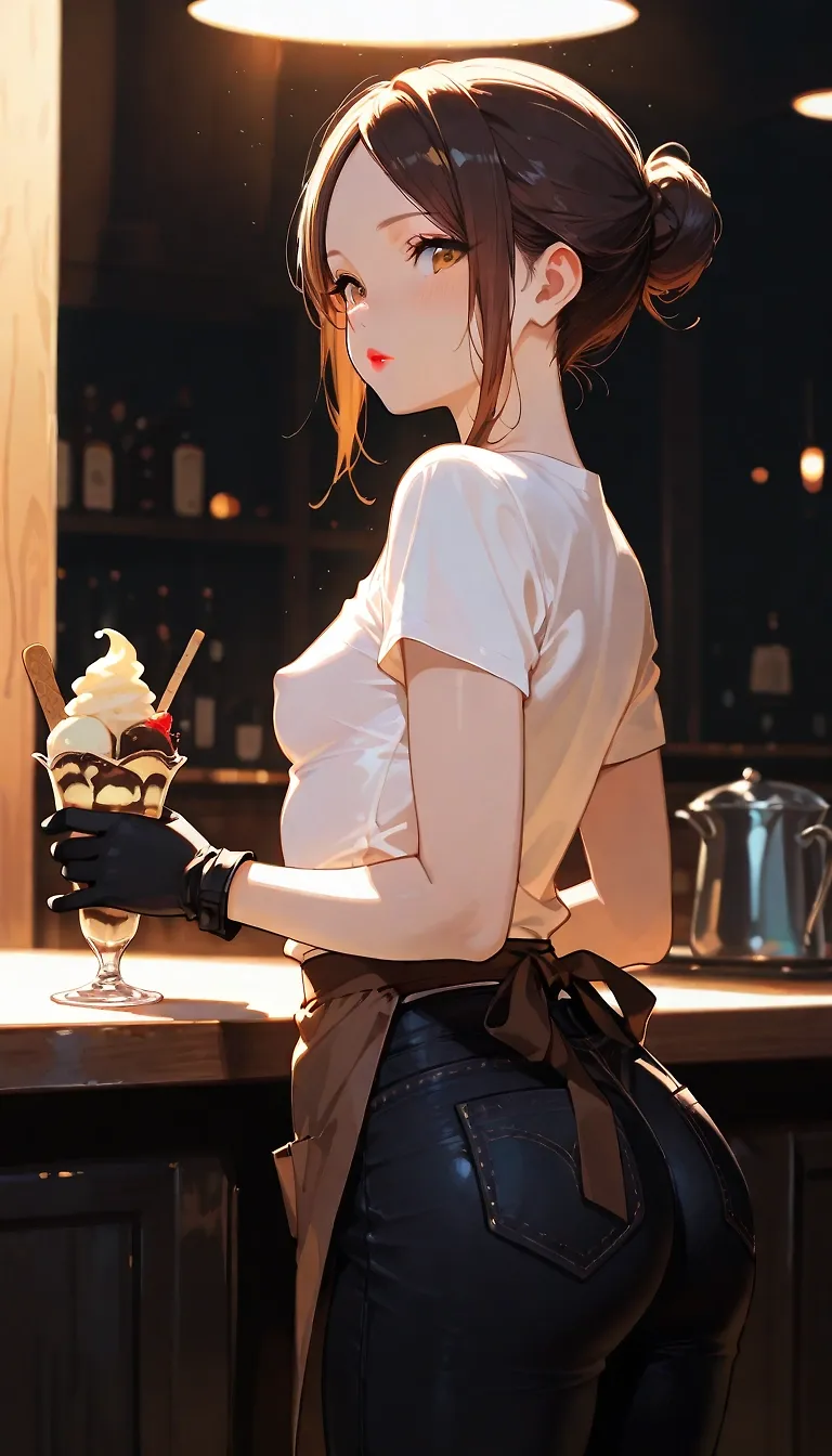 AI art "🍦 Icecream vendor girl" with user description "There is a new girl in our local icecream shop and I think I may have fallen in love, again 😍"