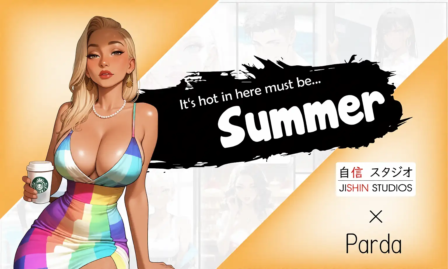 AI art 'Parda X JishinStudios  presents: It's hot in here, must be Summer!' with user description 'I'm proud to present a comic made in collaboration with JishinStudios, featuring Summer ⛱️ 🌞 first page drops tomorrow. I'll be uploading the first pages here.

Also you can find it very soon on:

https://www.patreon.com/c/JishinStudios

So if you like Summer and much more take a look on Jishinstudio's web 😘💋 also had collectible cards!!!'