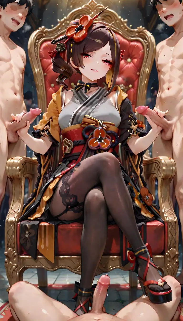 AI art "Genshin Chiori surrounded by cocks"