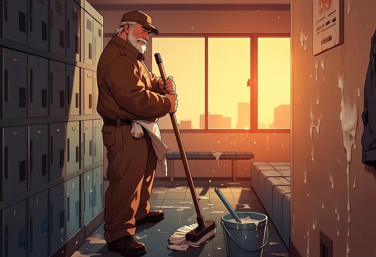 AI art "Janitors have jimmies on them at all times to prevent such messes." with user description "Toss a coin to your janitor. #RespectJanitorialStaffThatCleanCum"