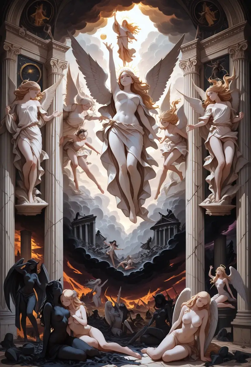 AI art 'variations on paintings' with user description '#2-4 : The Creation of Adam - Michelangelo
#5-6 : The birth of venus - Sandro Botticelli
#7-8 : The Raft of the Medusa - Théodore Géricault
#9 :The Last Supper - Leonardo da vinci
I may break the rules but here are my variations of paintings @a_casual_prompter'