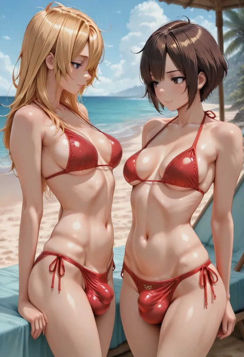 Futanari fun on the beach