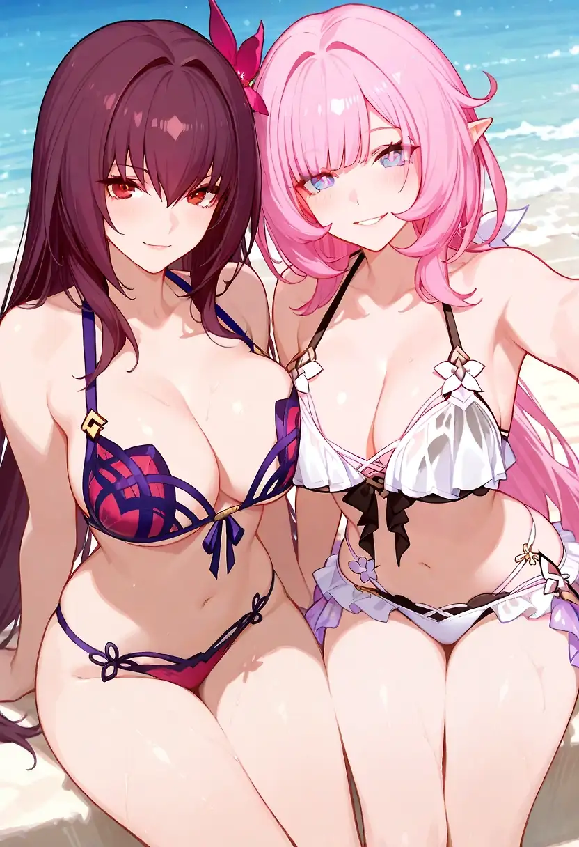 AI art 'Scathach & Elysia beach'