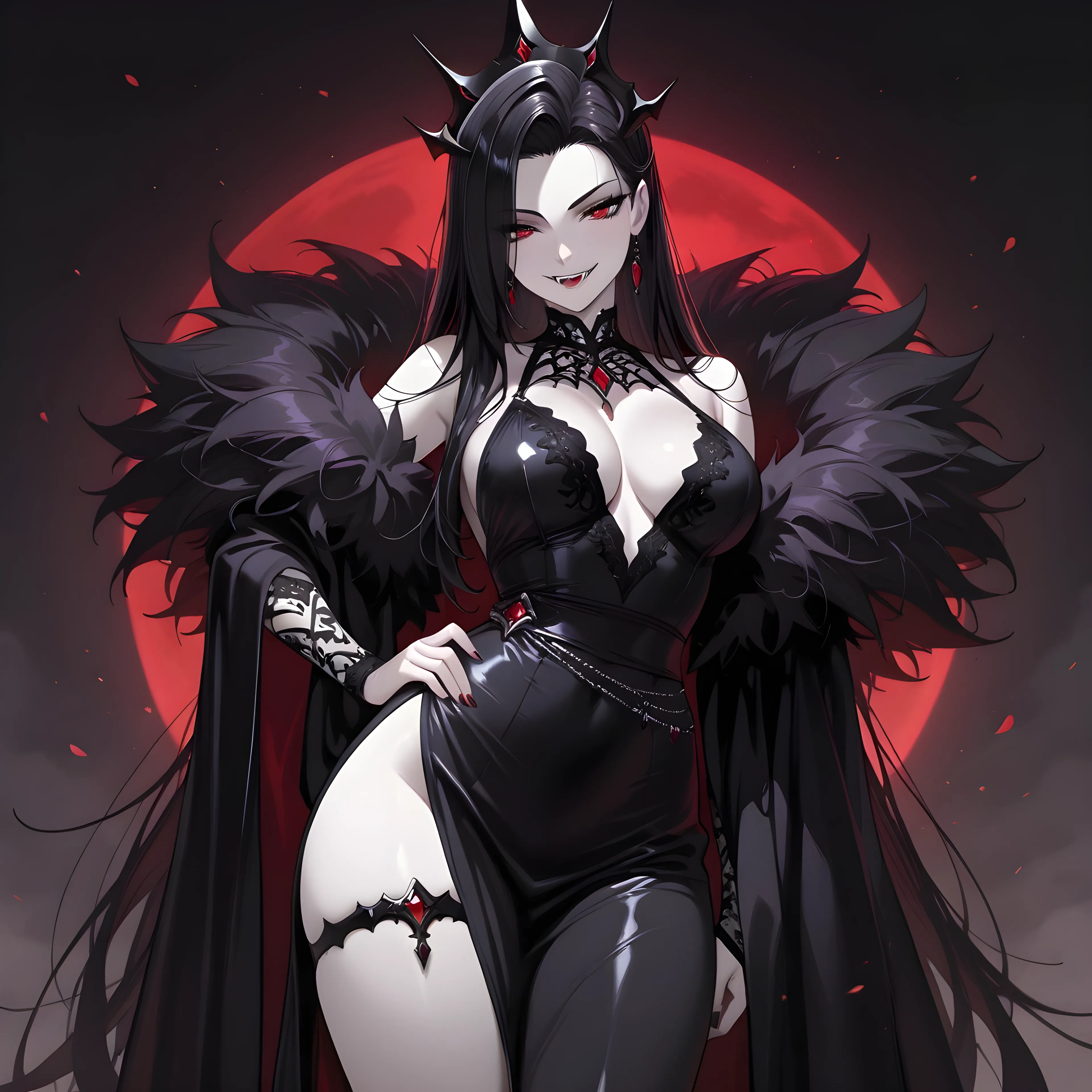 AI art "Eu sunt Dracul!" with user description "The night belongs to those who fear it. 🌕
She merely rules it.
Beneath crimson skies and silent wings, 🦇
her smile is both an invitation and a warning.
Some follow willingly.
None leave unchanged."