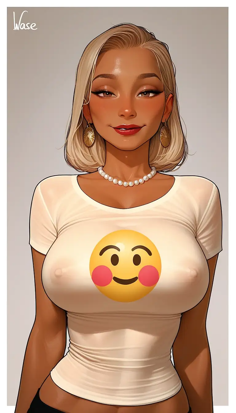AI art 'Summer's wardrobe. Emoji shirt 👕😜😳' with user description 'These tees are a gift from Mariana 🍑'