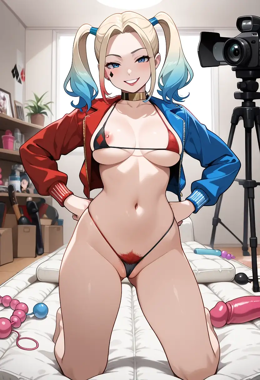 AI art 'Harley ready to make some content' with user description 'She is looking for co-stars. Clowns need not apply.'