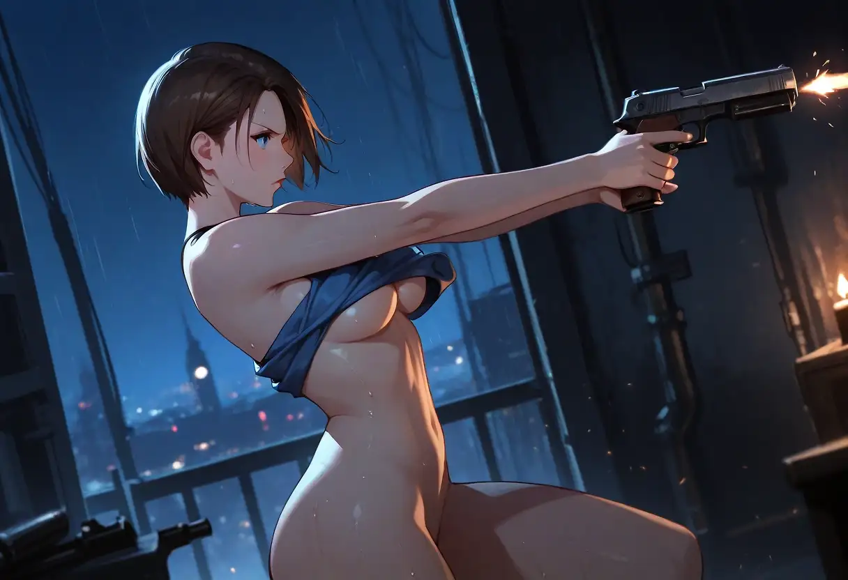 Jill having to defend herself while getting dressed