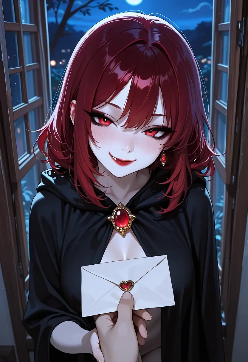 AI art 'A Date With Yulie' with user description 'Today’s date partner is the elegant and mysterious Yulie.  Rumors abound in the city about shadowy figures moving across rooftops and the bodies of wanted men found bloody and mangled in dark alleyways.  You thought they were just stories too until you saw her for yourself.  But surely the soft spoken woman before you now couldn’t be that dangerous.

She asks you to meet her in the countryside, far from the city.  A little town where legends of vampires are still told on whispered lips when the wine begins to flow and the moon hangs high.  Is this an escape for her as well?  She seems to know these streets, plotting each step the evening as if you were merely an accessory.  Only the night will tell what she’s really plotting.'