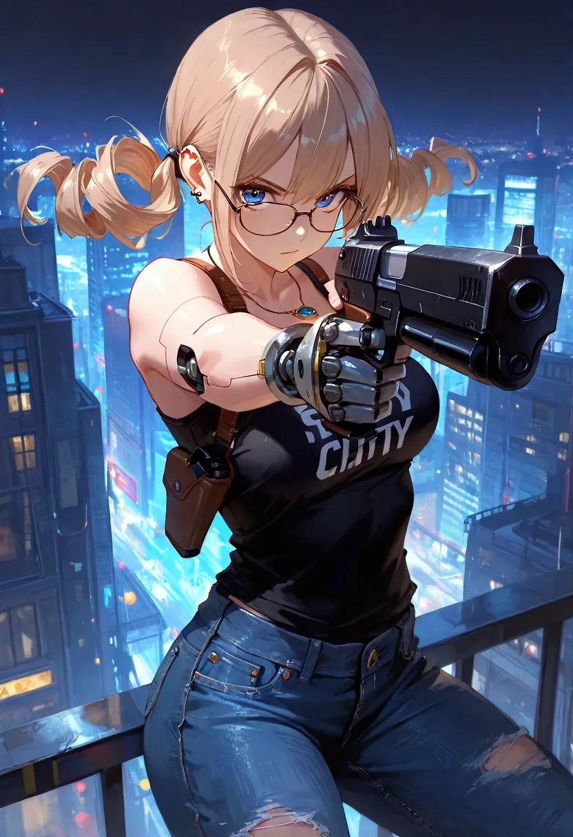 AI art "Choom? Really? Out of my way!" with user description "Lets pepp this a little up 😉 i don't want to stay in Hanas way if she is pointing at gun at me 🫣"